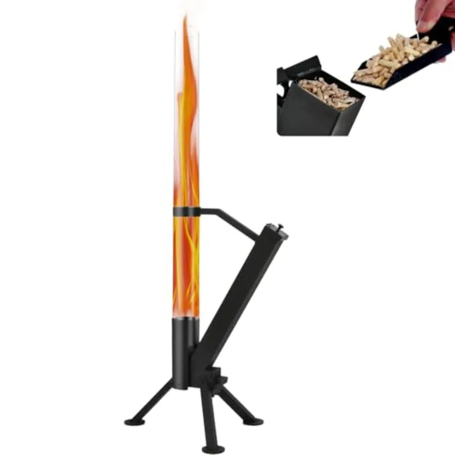 Portable Wood Pellet Fire Pit for Outdoor Backyard Patio Painted Stainless Steel Rocket Stove Matte Black Finish Efficient Heat