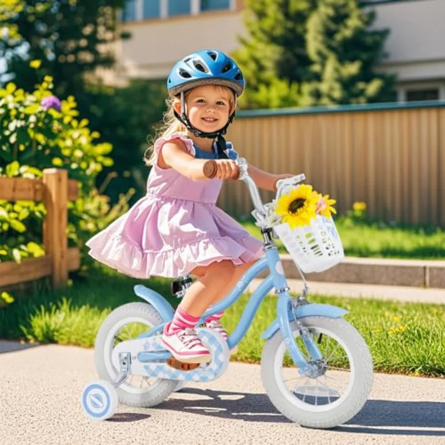 OLOEY Kids Bike With Adjustable Seat Training Wheels Basket