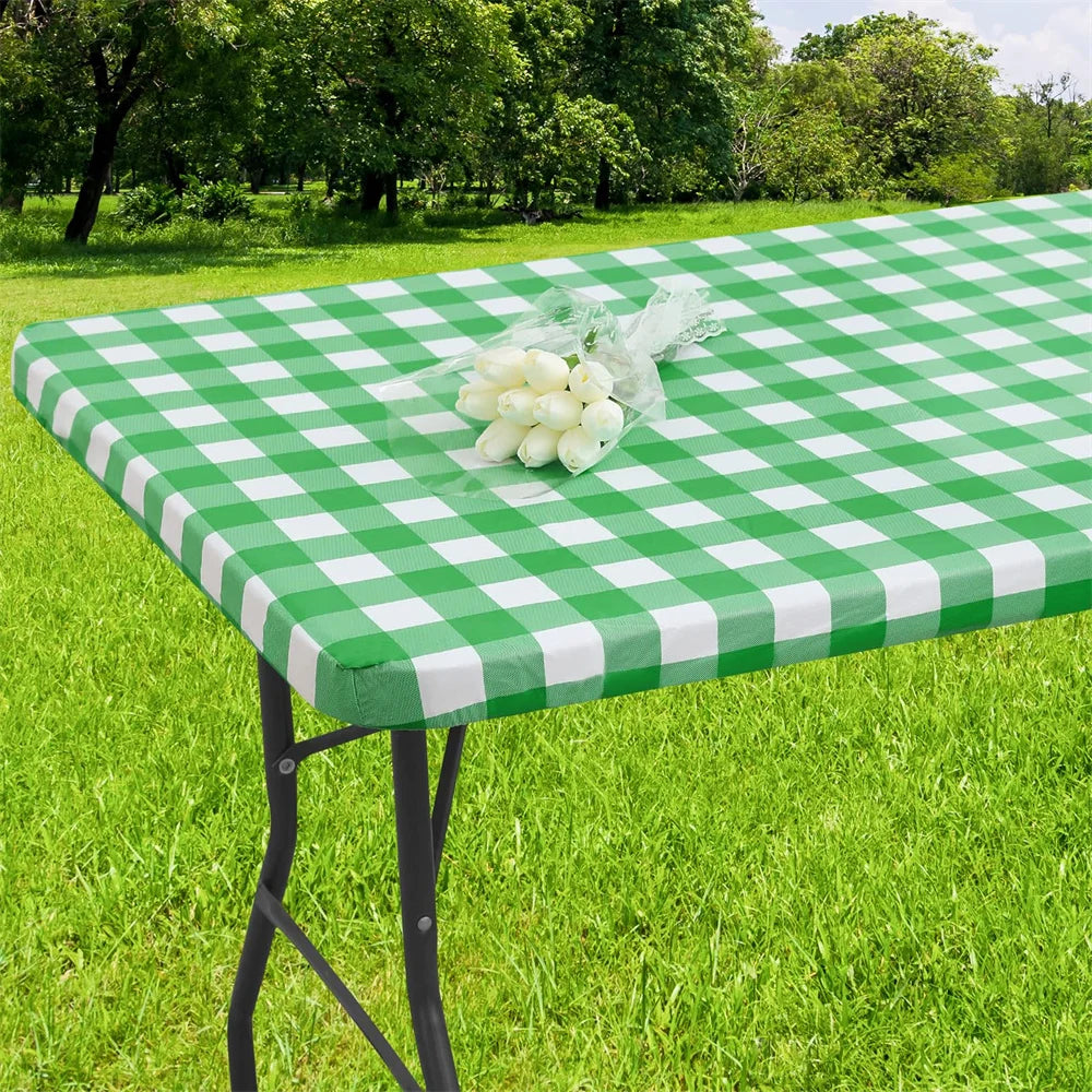 Kitinjoy Rectangle Table Cover Elastic Waterproof Table Cover Fitted Vinyl Tablecloth For Home Party Camping Table Cloth Outdoor