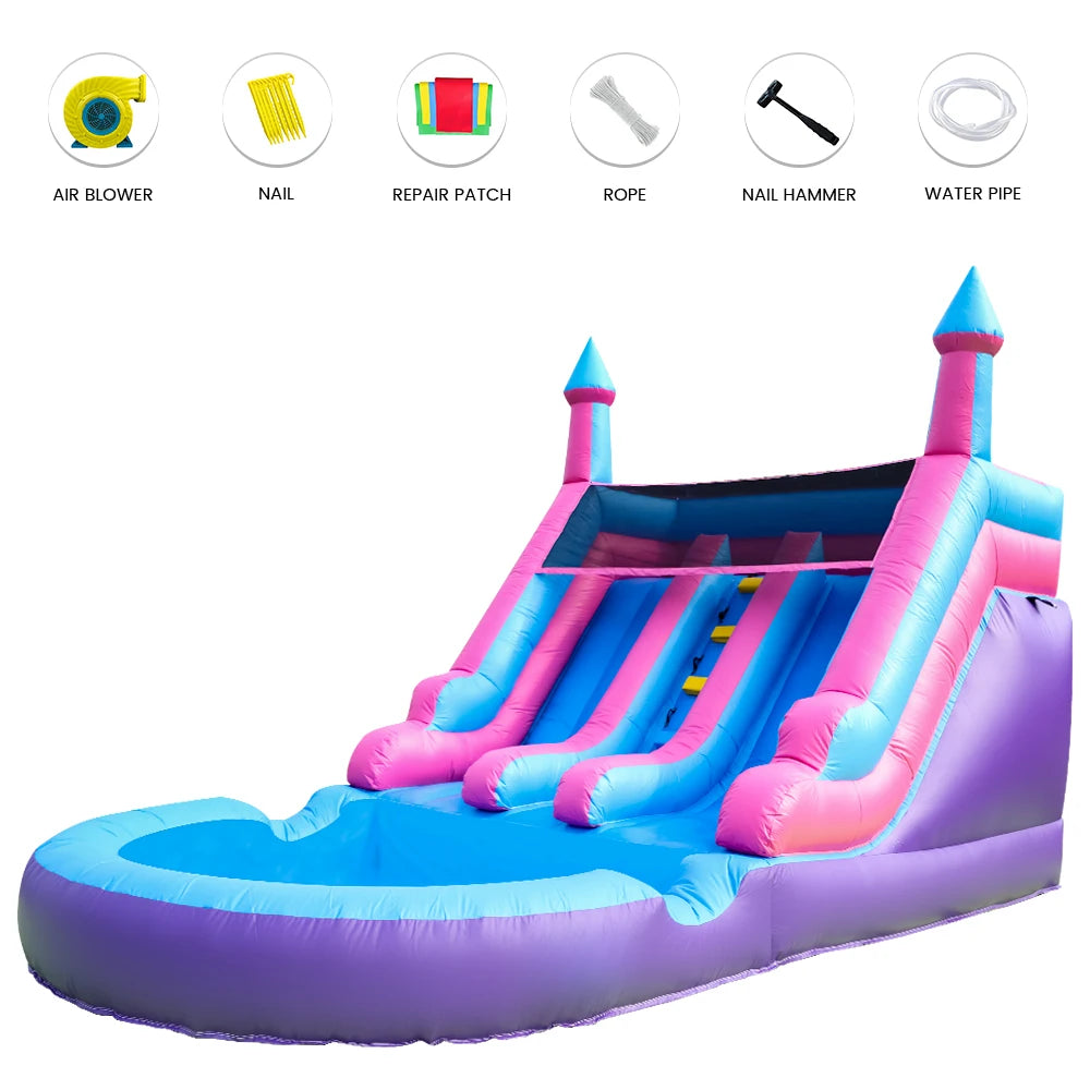 6.4m Commercial PVC Inflatable Double Water Slide Pool with Blower For Kids Commercial children's playground