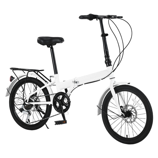 20’’ Foldable Bicycle Mountain Bike with 7 Speed Gears Wheels Easy Folding City Bicycle Adjustable Height for Exercising