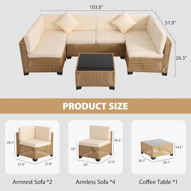 -Piece PE Rattan Outdoor Sectional Sofa, All-Weather Wicker Patio Conversation Set with Cushions & Coffee Table Gar