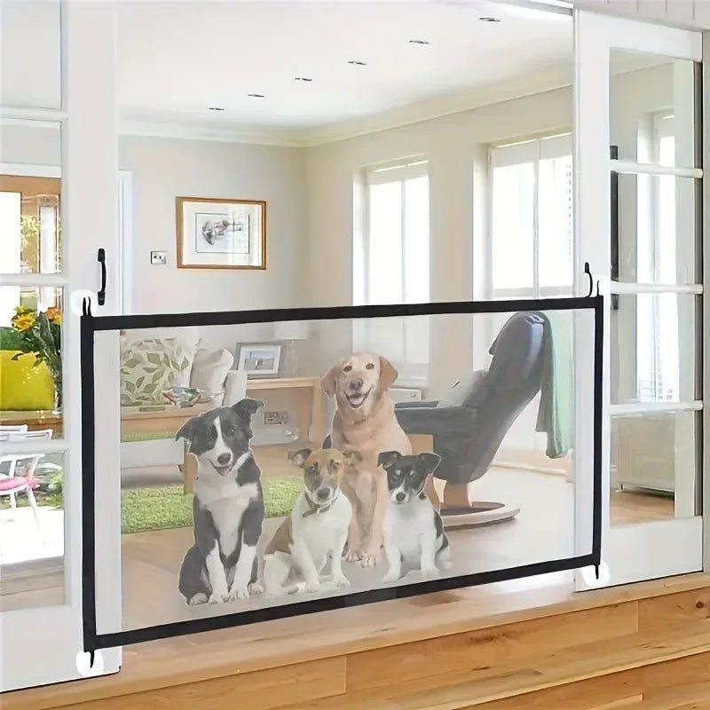 Heavy Duty Dog Barrier Fence with Hooks Insulated Net Foldable Breathable Mesh Mirror Door Pet Security Gate for Indoor Outdoor