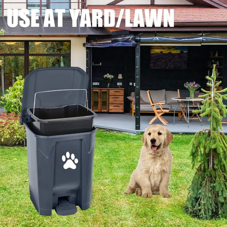 Dog Poop Trash Can Outdoors Pet Waste Station with Lid Dog Waste Disposal Container with Removable Inner Bin Bucket HandsFree Pe