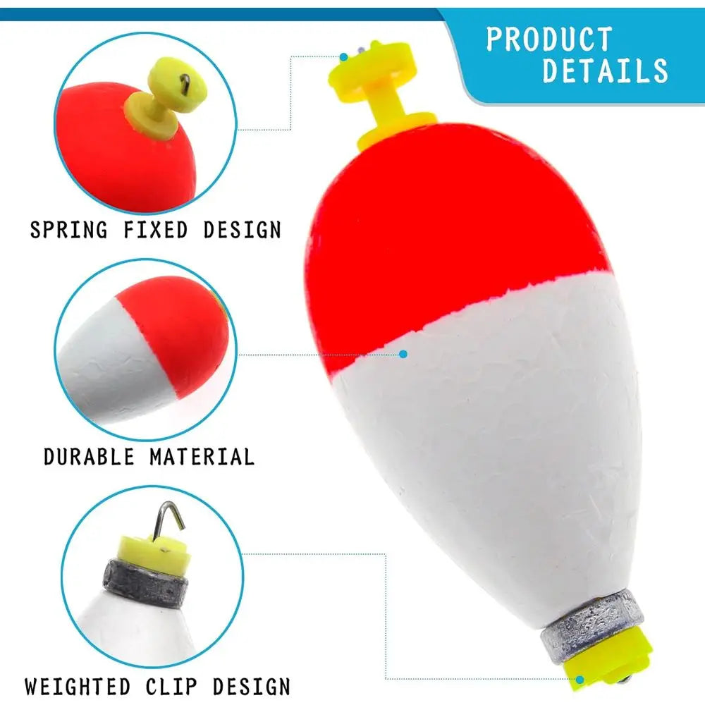 Set of Assorted Push-Button Snap-On Foam Fishing Bobbers with Weights