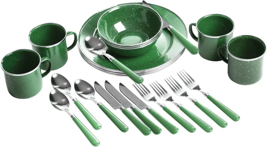 Enamel Camping Tableware Set 24 Piece Stainless Steel Cutlery