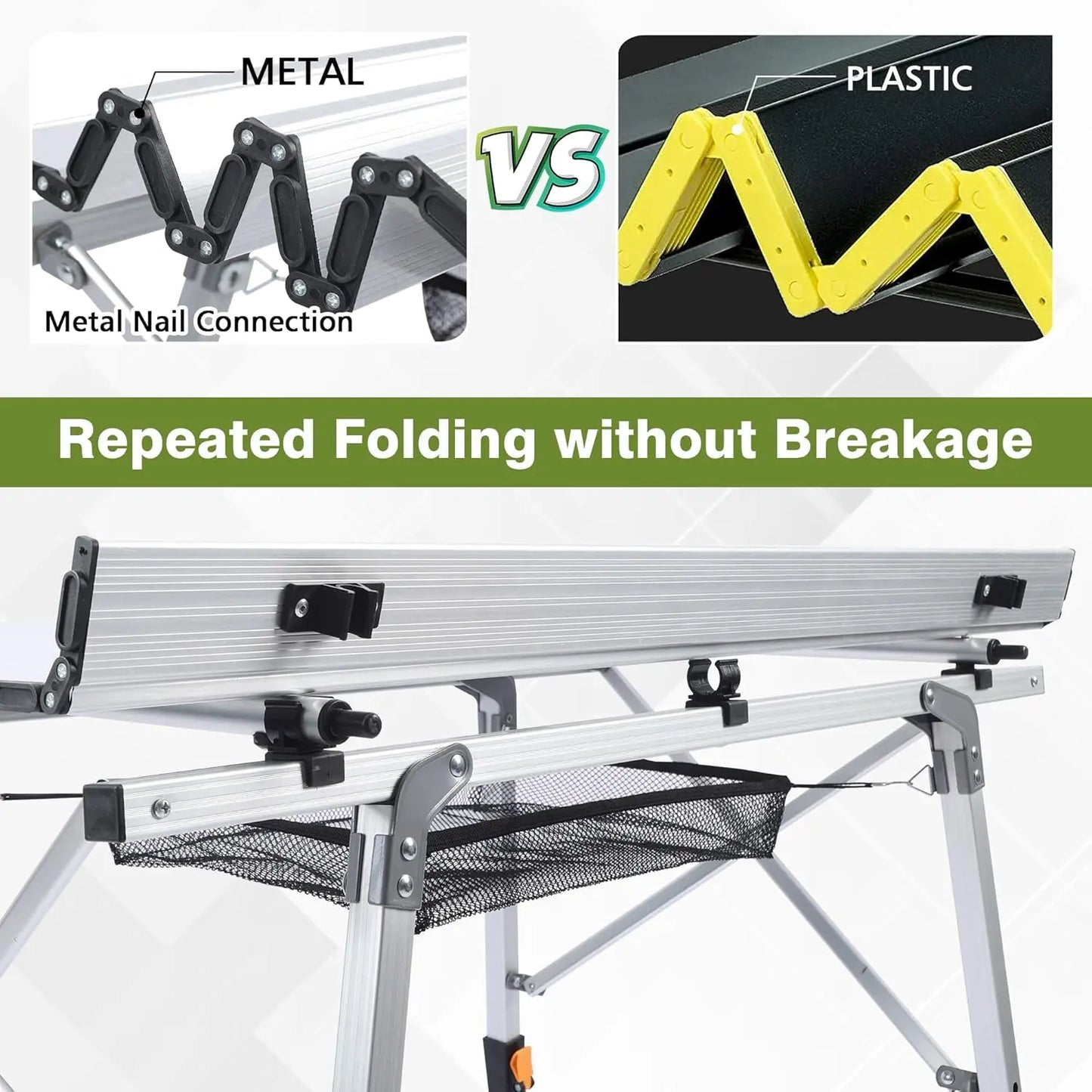 Adjustable Height Folding Camping Table, Lightweight Aluminum with Carrying Bag for Outdoor Cooking and Picnics