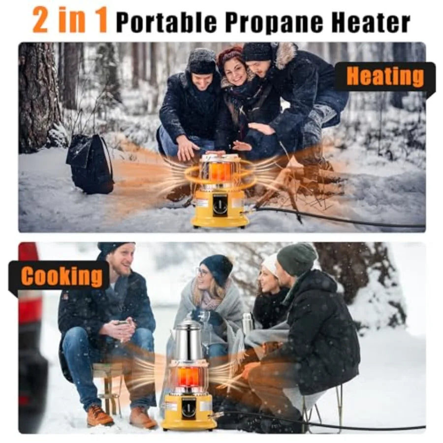 2 in 1 Propane Heater Stove 13000 BTU Portable with Handle for Patio Camping Tent Ice Fishing Garage Black