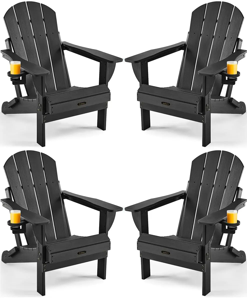 Weather Resistant Folding Adirondack Chair 4 Pack Plastic Fire Pit Lawn Chair with Cup Holder for Outdoor Patio, Custom
