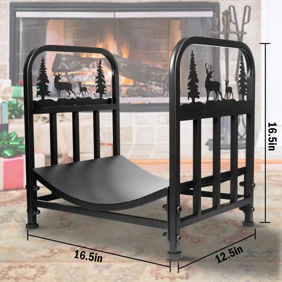 Rack OutdoorHeavy Duty Indoor Wood Storage Black Powder Coated Steel Log Rack Holder for Fireplace,Patio, Pile Storage Stacker O