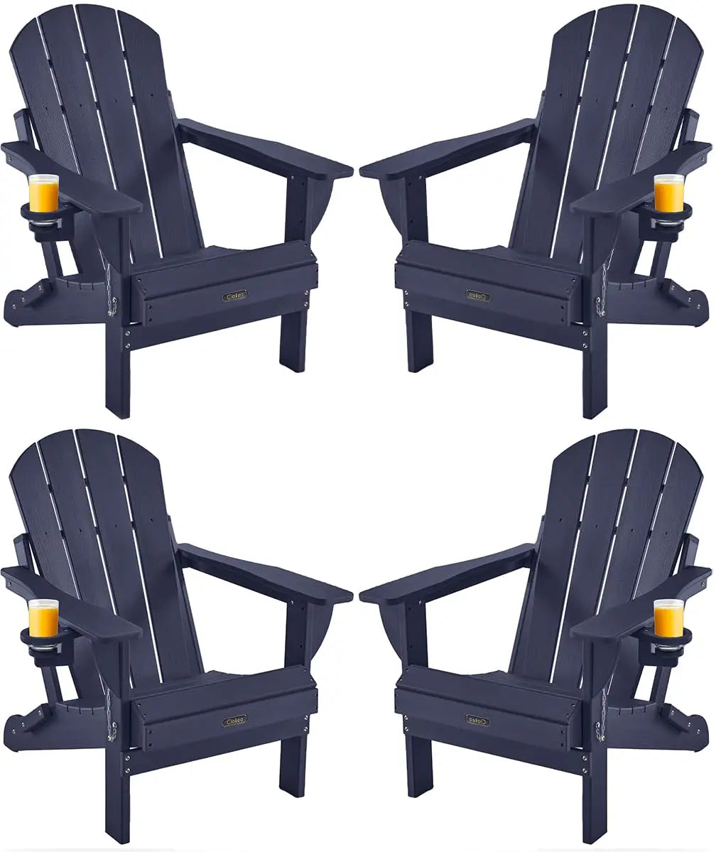 Weather Resistant Folding Adirondack Chair 4 Pack Plastic Fire Pit Lawn Chair with Cup Holder for Outdoor Patio, Custom