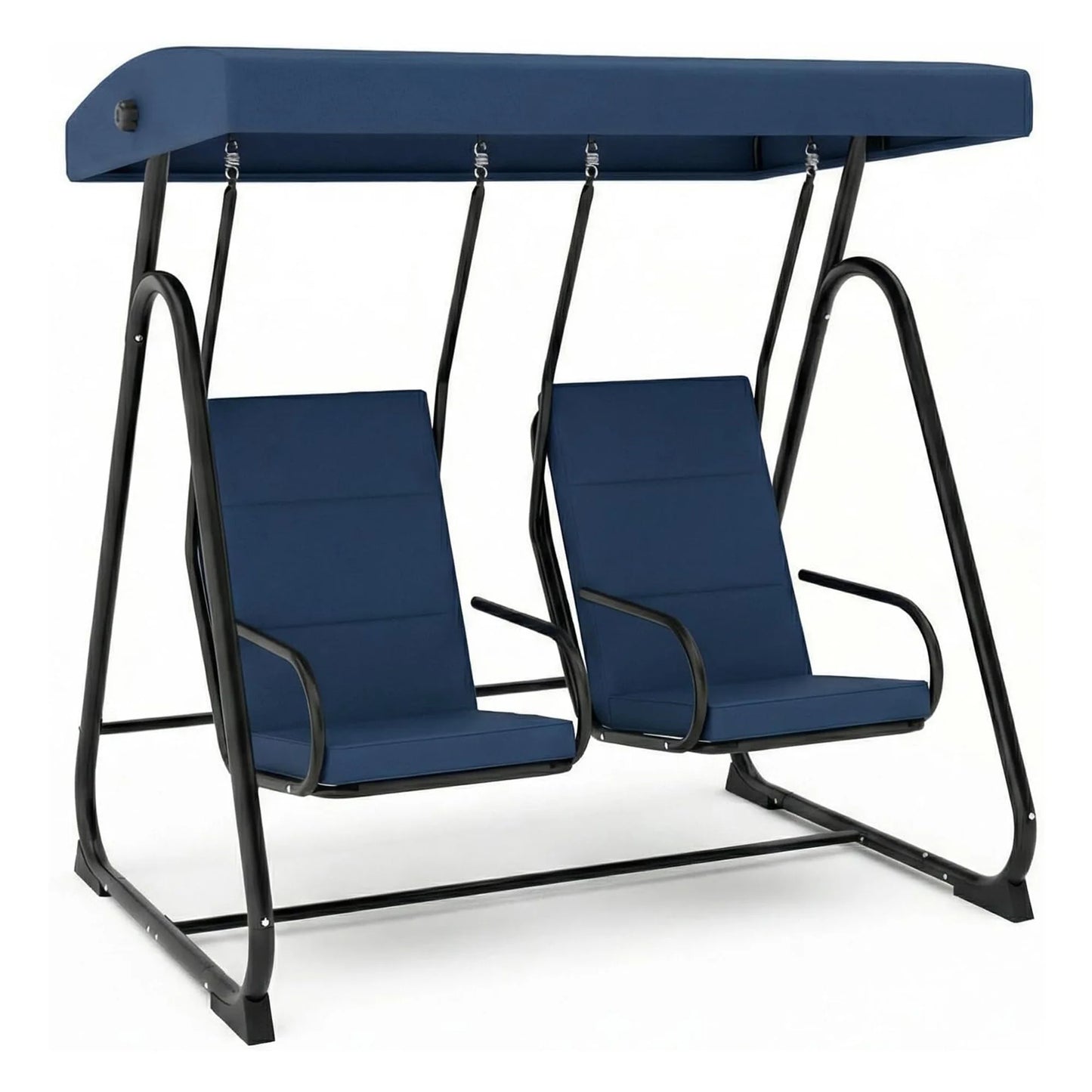 2 Person Outdoor Swing Chair Adjustable Canopy, Heavy Duty Porch Glider, Removable Cushions, Patio Swing For Garden Poolside