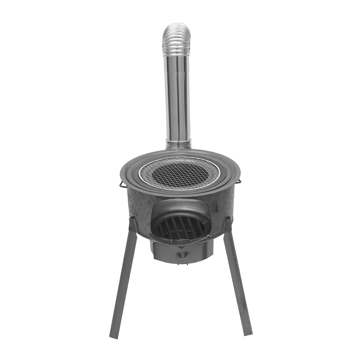 16.9 Inch Portable Wood Burning Stove with 3 Wok Rings, Portable & Detachable Design with Chimney for Yard Camping Garden BBQ
