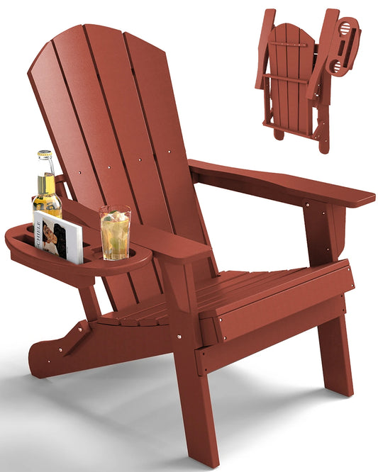 FOOWIN 1/2pcs Folding Adirondack Chair Weather Resistant HDPE Plastic Cup Holder Outdoor Patio Garden Fire Pit Deck Lawn