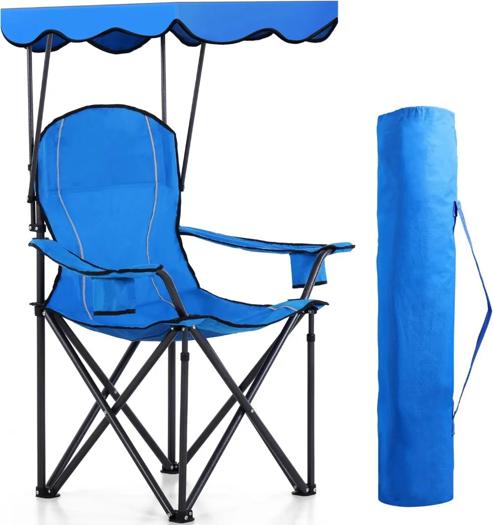Folding Camping Chair with Sun Shade Canopy, Heavy Duty 350 LBS Capacity, Portable for Outdoor Beach Hiking