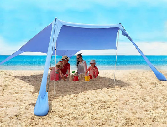 Beach Tent Sun Shelter, Portable Beach Shade Canopy UPF50+ with Sandbags for Outdoor Family Camping