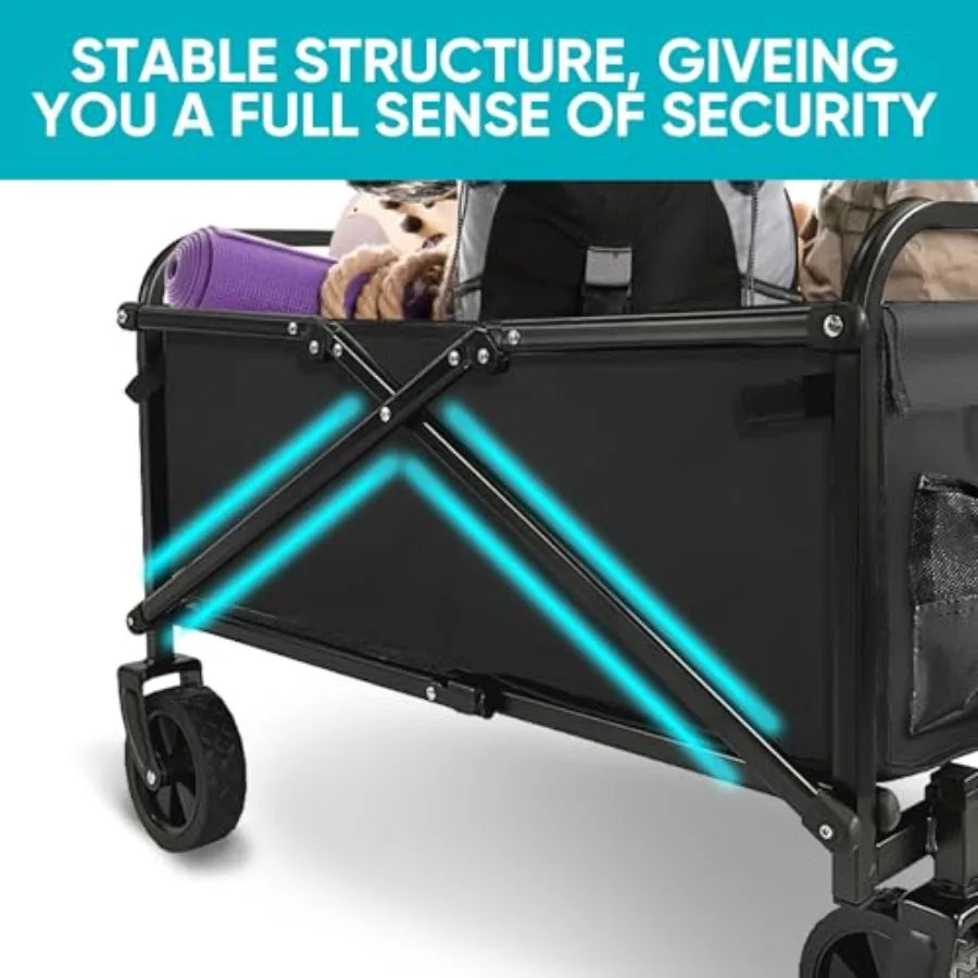 Collapsible Foldable Wagon Beach Cart Large Capacity Heavy Duty Folding Wagon Portable for Outdoor Sports Shopping Camping Blac