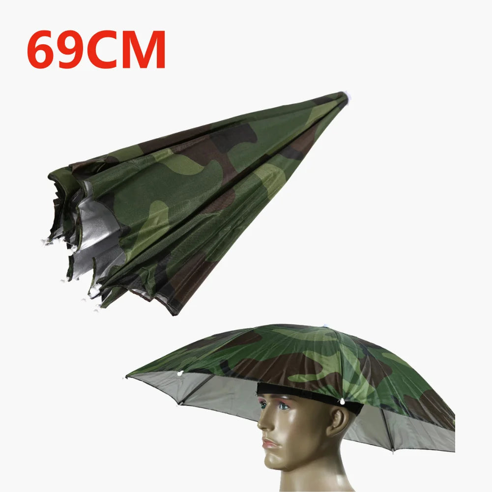 55/69/77/95cm Outdoor Fishing Caps Rain Umbrella Hat Foldable Fishing Sunshade Headwear Cap Waterproof Camping Beach Fishing Hat