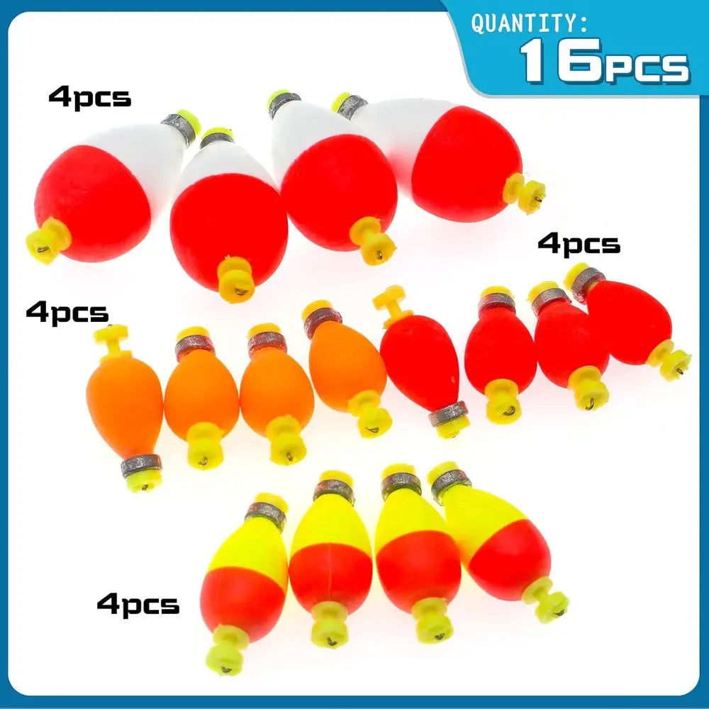 Set of Assorted Push-Button Snap-On Foam Fishing Bobbers with Weights