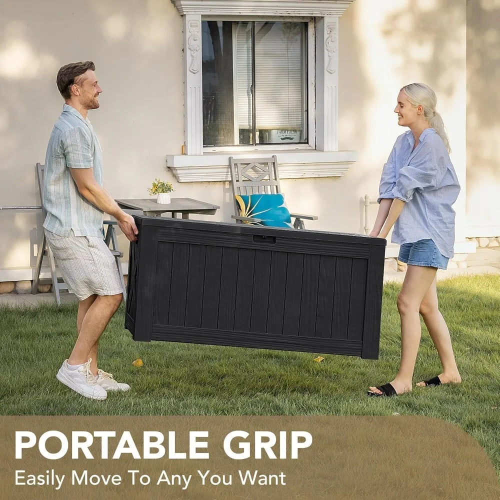 Devoko 120 Gallon Deck Box Resin Outdoor Storage Box Waterproof for Patio, Large Outdoor Storage Bench Lockable for Outside
