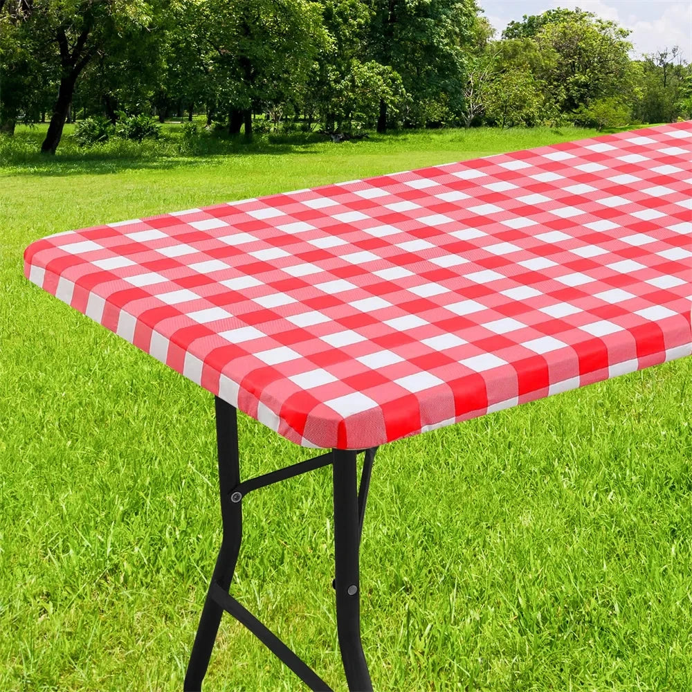 Kitinjoy Rectangle Table Cover Elastic Waterproof Table Cover Fitted Vinyl Tablecloth For Home Party Camping Table Cloth Outdoor
