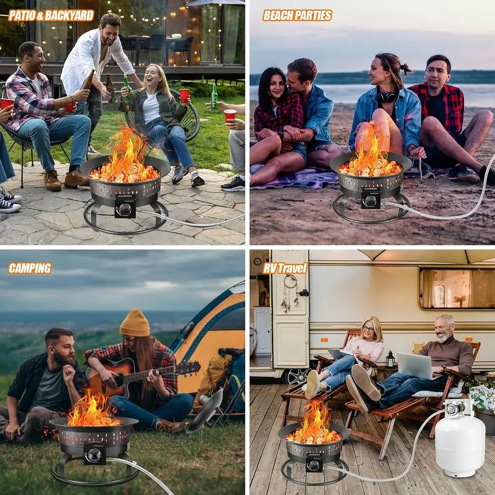 Portable Outdoor Propane Fire Pit with Grill, Cover & Carry Kit, 60,000 BTU, Perfect for Patio, Camping, RV, Smokeless