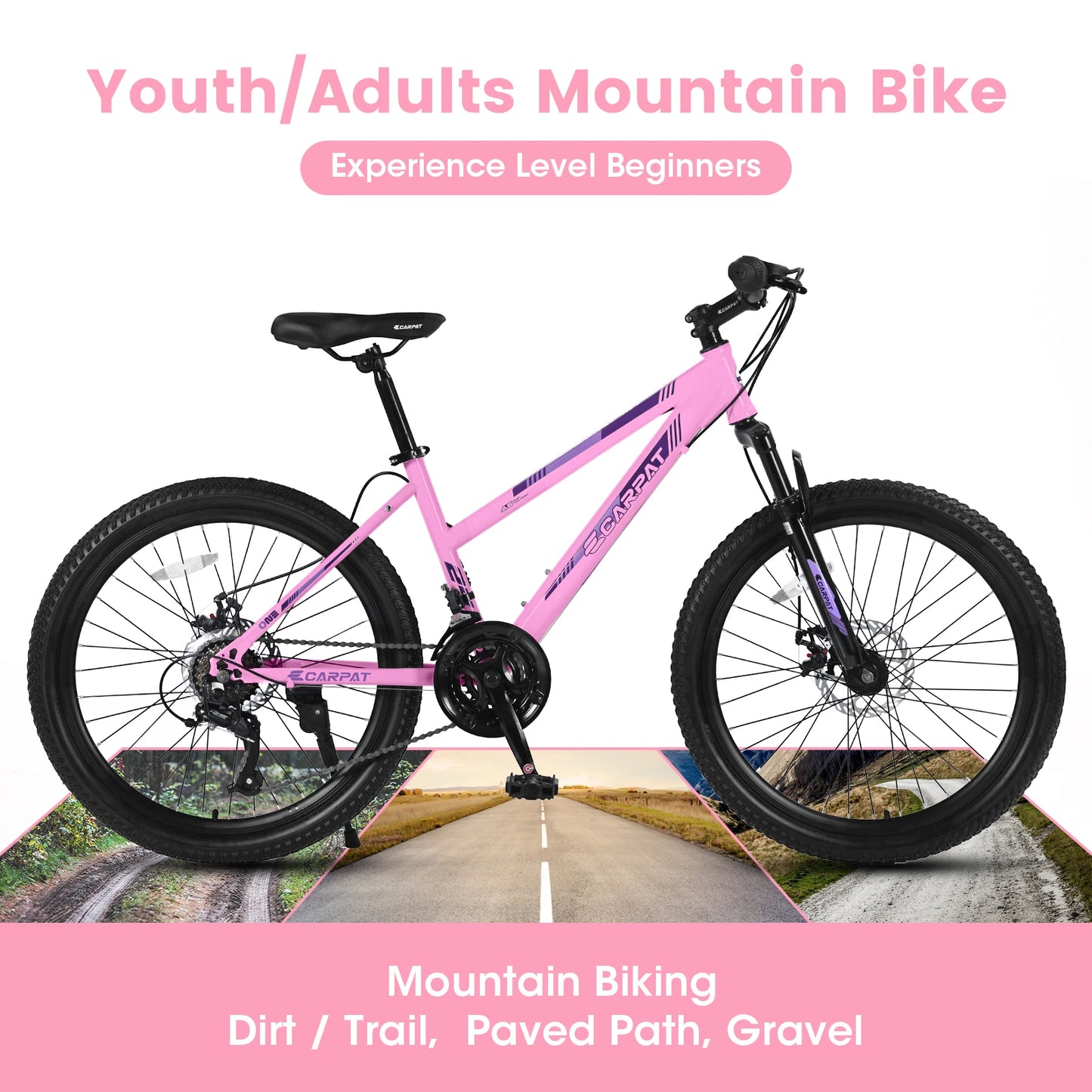 Ecarpat Womens Mountain Bike 21 Speed Steel Front Suspension Disc