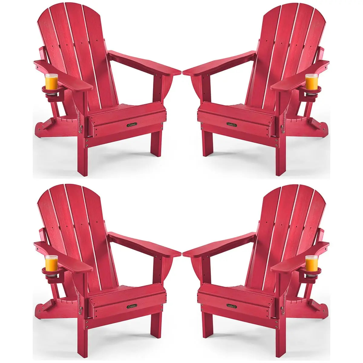 Weather Resistant Folding Adirondack Chair 4 Pack Plastic Fire Pit Lawn Chair with Cup Holder for Outdoor Patio, Custom