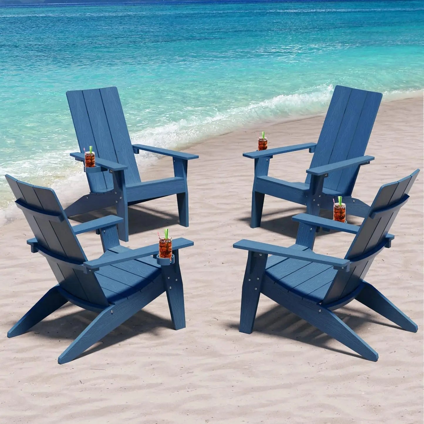 Modern Adirondack Chairs Set of 4 Weather Resistant with Cup Holder Oversize Plastic Fire Pit Chairs Plastic, Customized