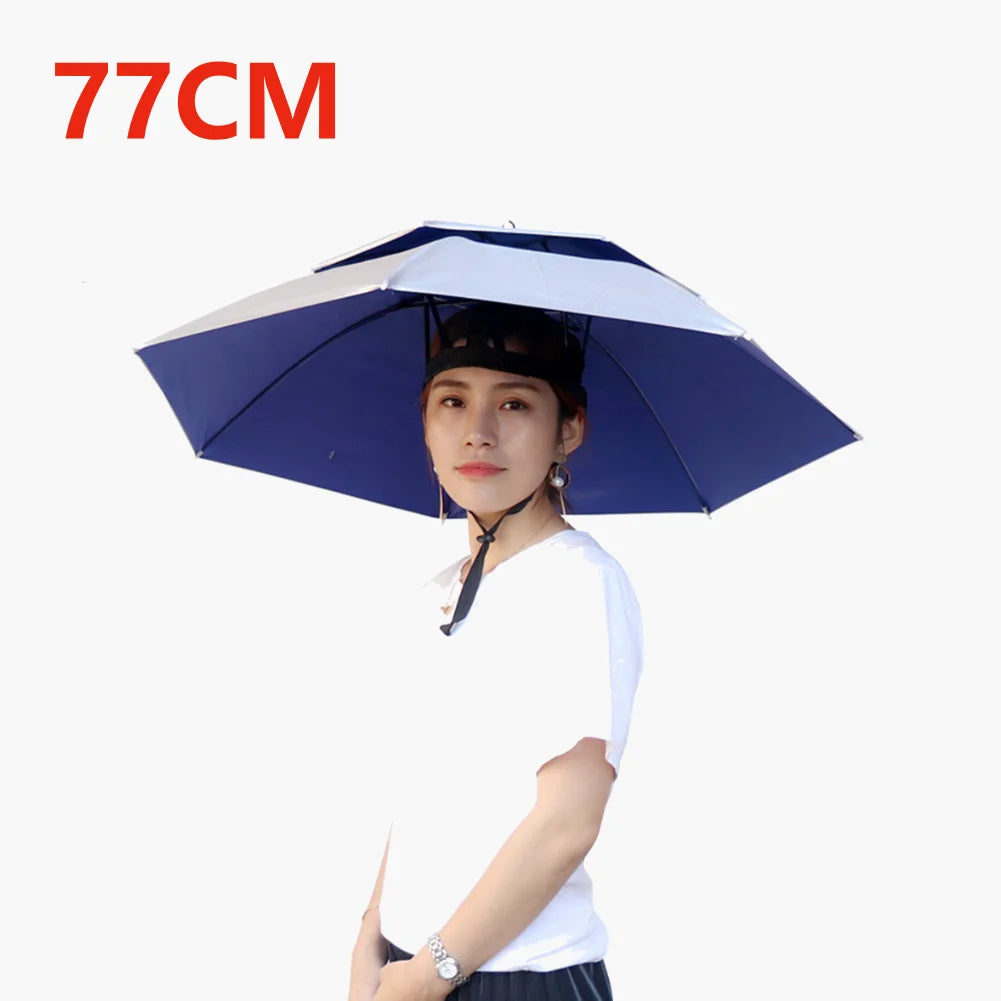 55/69/77/95cm Outdoor Fishing Caps Rain Umbrella Hat Foldable Fishing Sunshade Headwear Cap Waterproof Camping Beach Fishing Hat