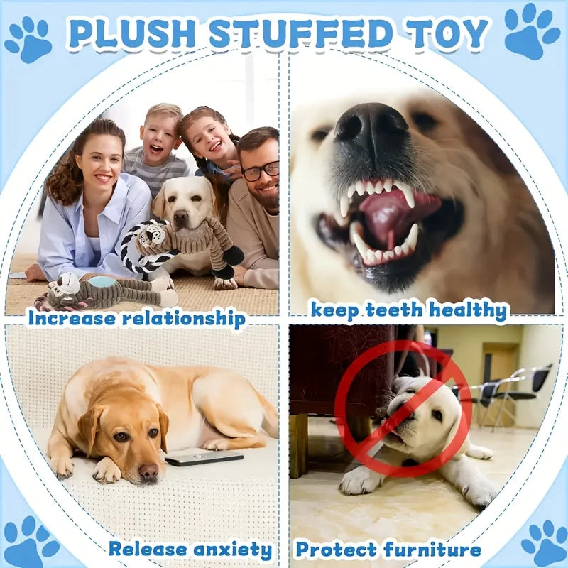 5/6pcs Magical Cute Animal-Shaped Pet Chew Squeaky Toys, Plush & Rope Interactive Dog Toys, Safe Durable Teething & Teeth Cleaning, Anxiety Relief Companion Toys for Small & Medium Dogs