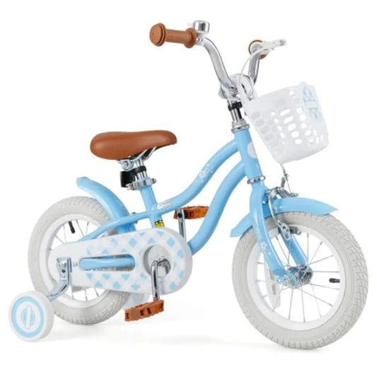 OLOEY Kids Bike With Adjustable Seat Training Wheels Basket