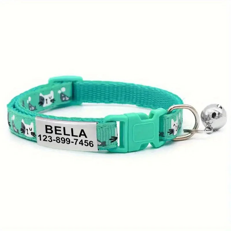 Personalized Cat Collar with Bell Buckle Customized Nametag Puppy Kitten Necklace Free Engraved name ID tag Nameplate