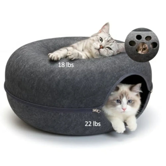 Peekaboo Cat Tunnel with Cute Paw Window Large Indoor Donut Cat Cave for Play Nap Random Zipper Color White/Charcoal Gray Scrat