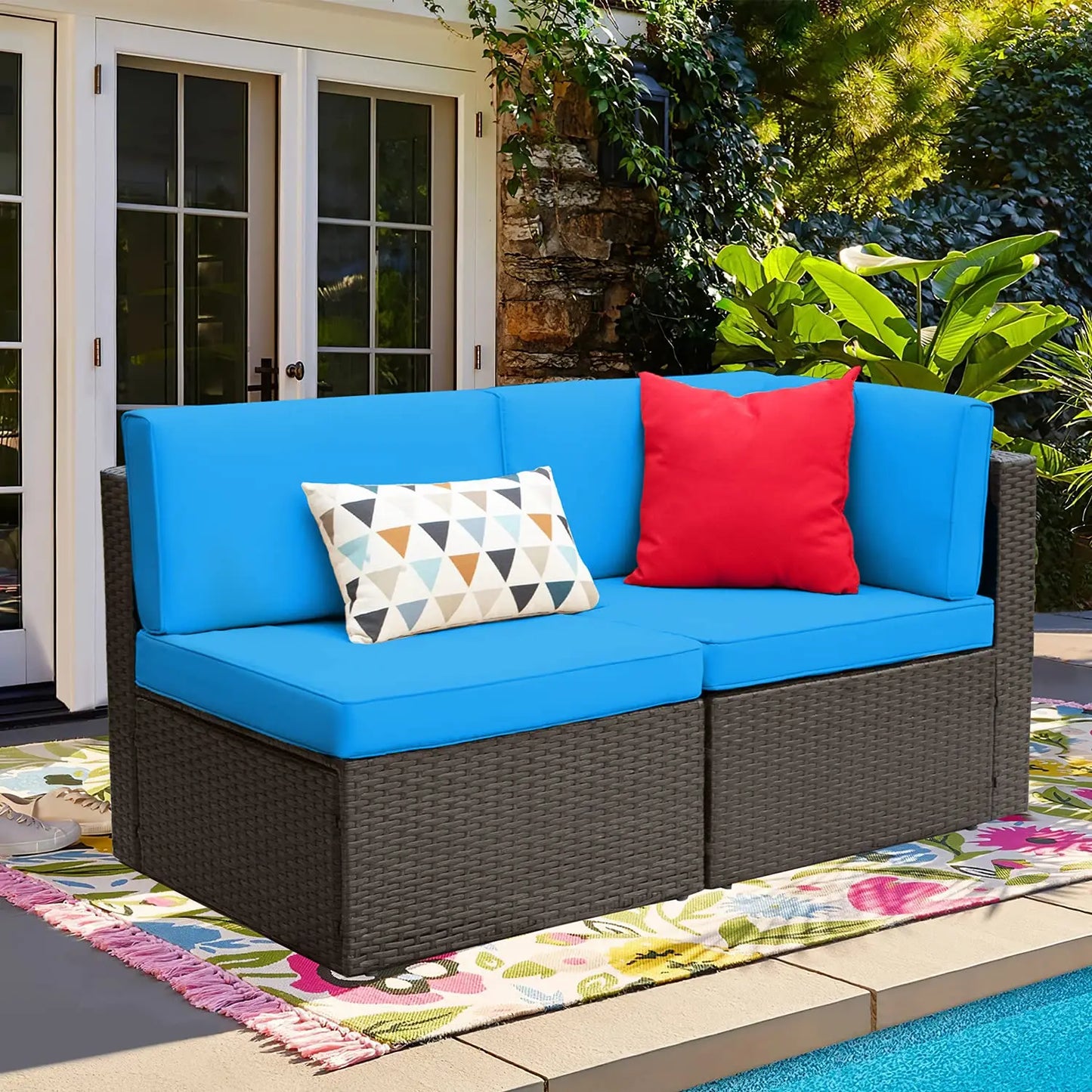 Patio Furniture Sofa Sets Outdoor All-Weather Sectional Corner Sofa and Armless Small Couch, 2 PCS Patio, Customized