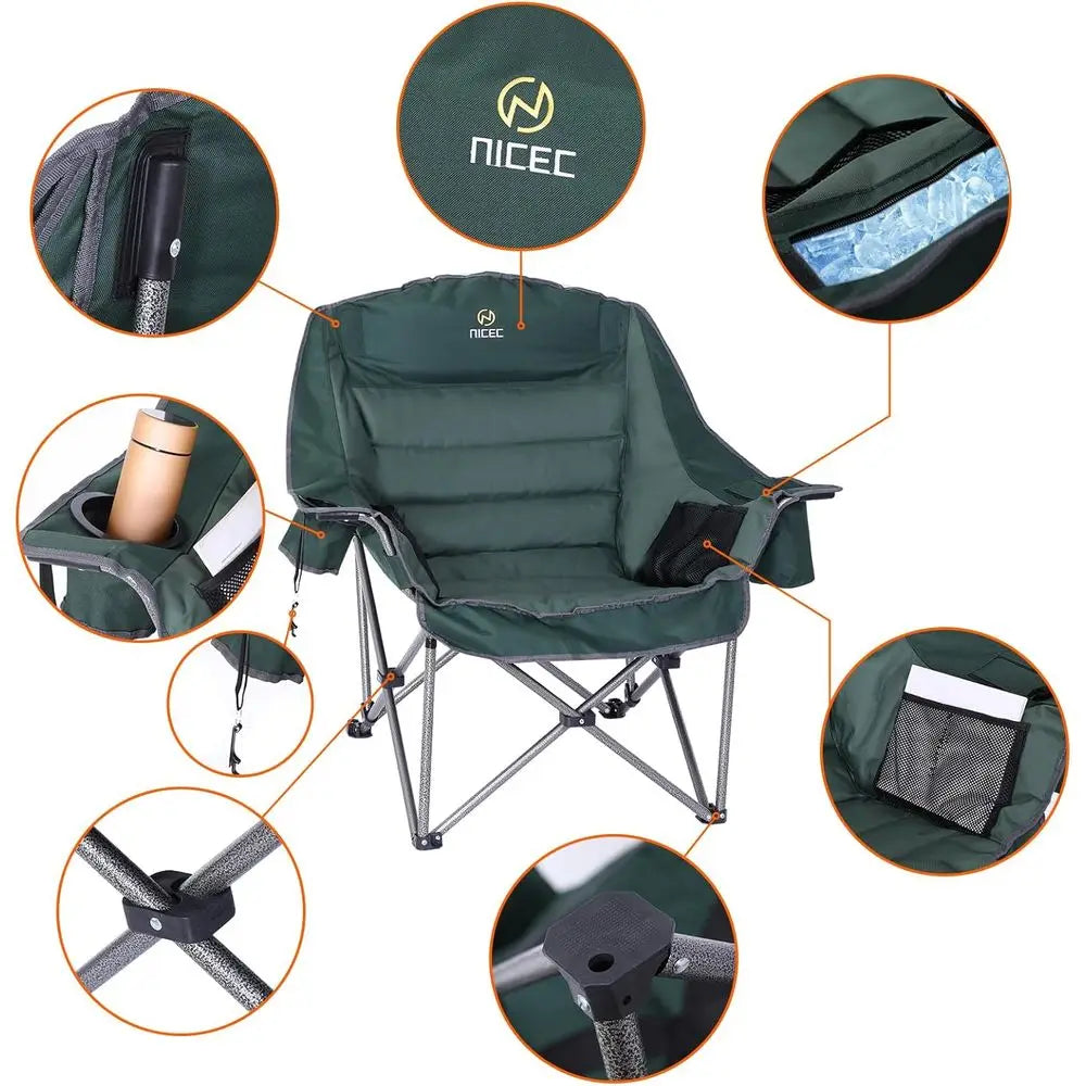 Extra-Large Padded Outdoor Camping Chair with Cooler, Cupholder, and Carry Bag