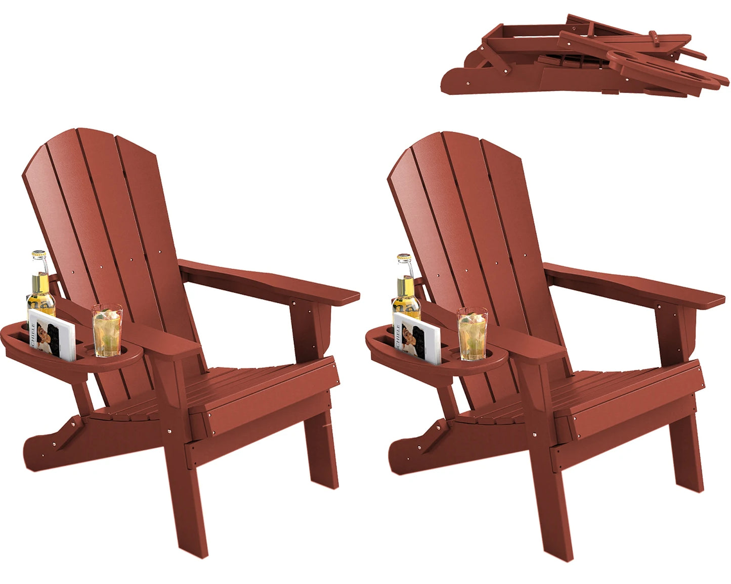 FOOWIN 1/2pcs Folding Adirondack Chair Weather Resistant HDPE Plastic Cup Holder Outdoor Patio Garden Fire Pit Deck Lawn