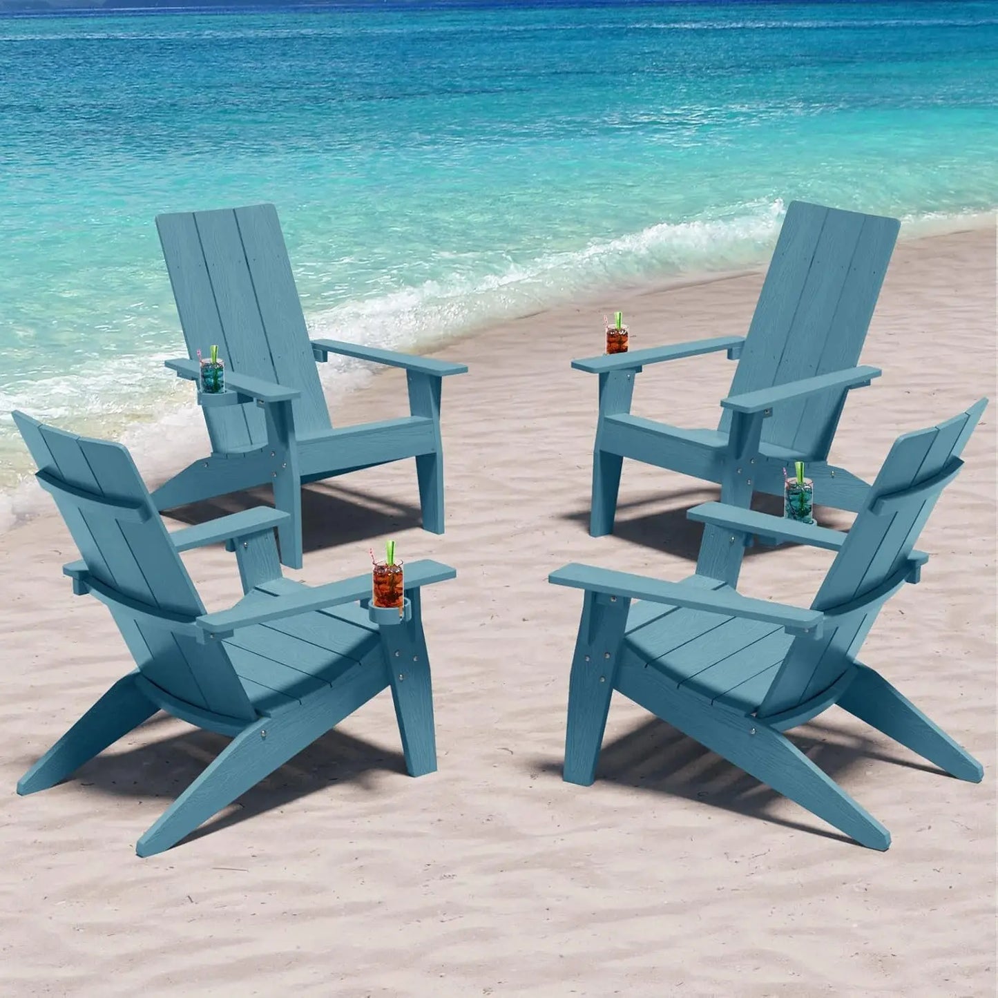 Modern Adirondack Chairs Set of 4 Weather Resistant with Cup Holder Oversize Plastic Fire Pit Chairs Plastic, Customized