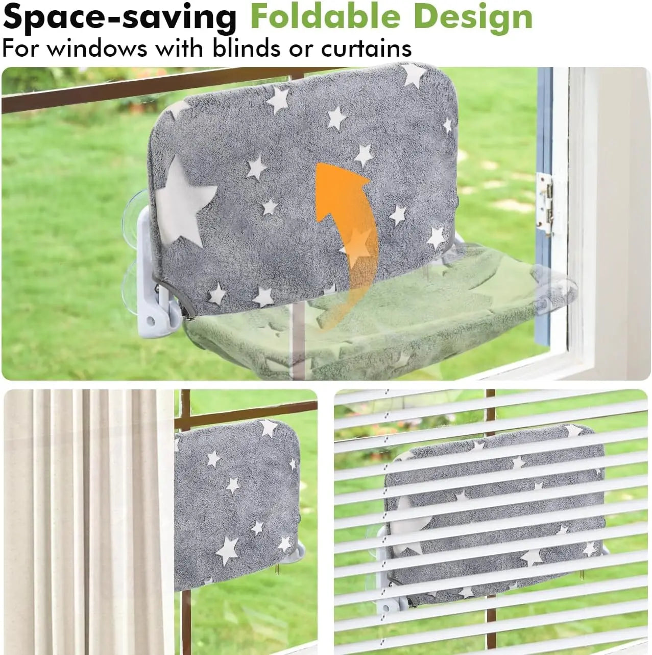 Glow in The Dark Cat Window Perch, Foldable Pet Hammock Bed with Sturdy Metal Frame and Glowing Stars Pattern for Indoor Cats