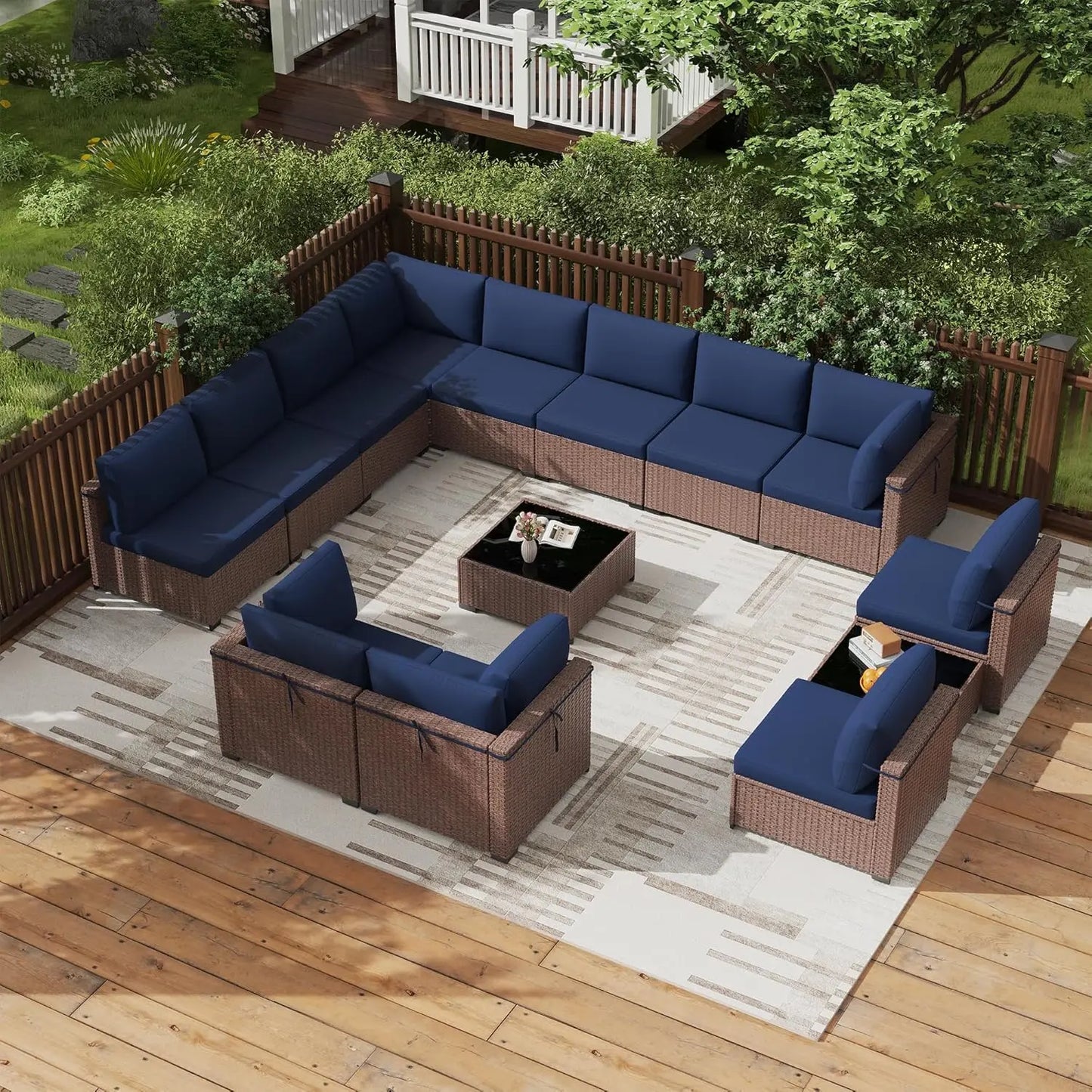 -Piece PE Rattan Outdoor Sectional Sofa, All-Weather Wicker Patio Conversation Set with Cushions & Coffee Table Gar