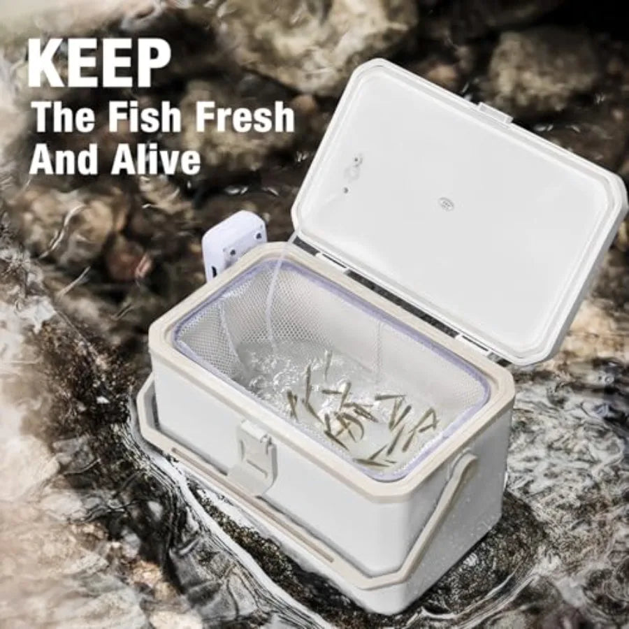 Portable 11QT/15QT Live Bait Cooler with 4000mAh Rechargeable Aerator for Fishing Waterproof Plastic Bait Bucket for Live Fish