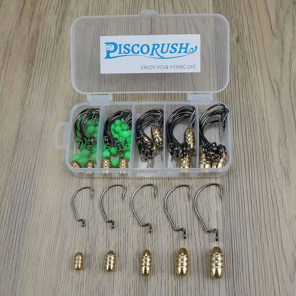 105-Piece Fishing Sinkers and Hooks Set for Worm, Beads, Bullet Weights, and Rigs - Suitable for Bass and Fresh/Saltwater