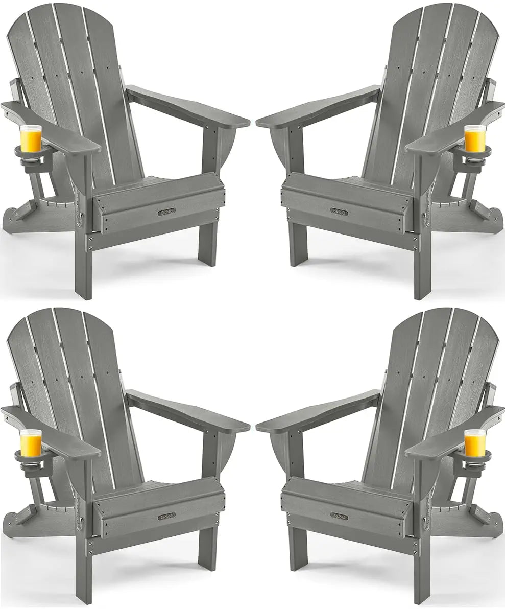 Weather Resistant Folding Adirondack Chair 4 Pack Plastic Fire Pit Lawn Chair with Cup Holder for Outdoor Patio, Custom