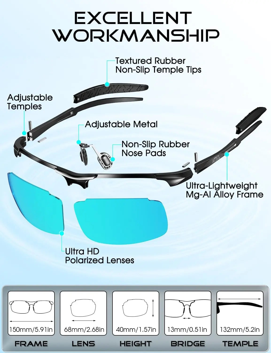 Polarized Sports Sunglasses for Men: UV Protection, Anti-Glare, Lightweight Wrap-Around Design for Driving, Fishing, Golf