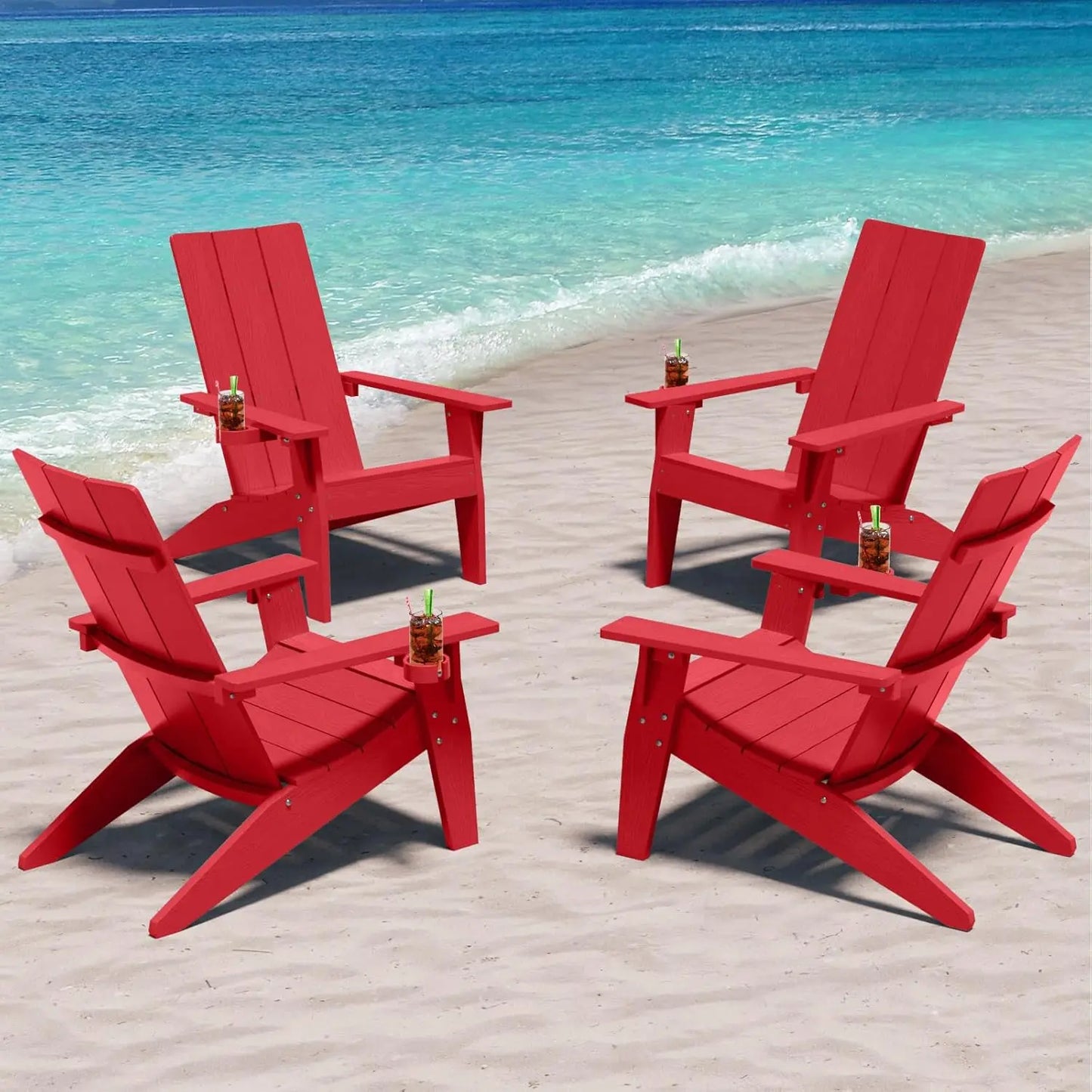 Modern Adirondack Chairs Set of 4 Weather Resistant with Cup Holder Oversize Plastic Fire Pit Chairs Plastic, Customized