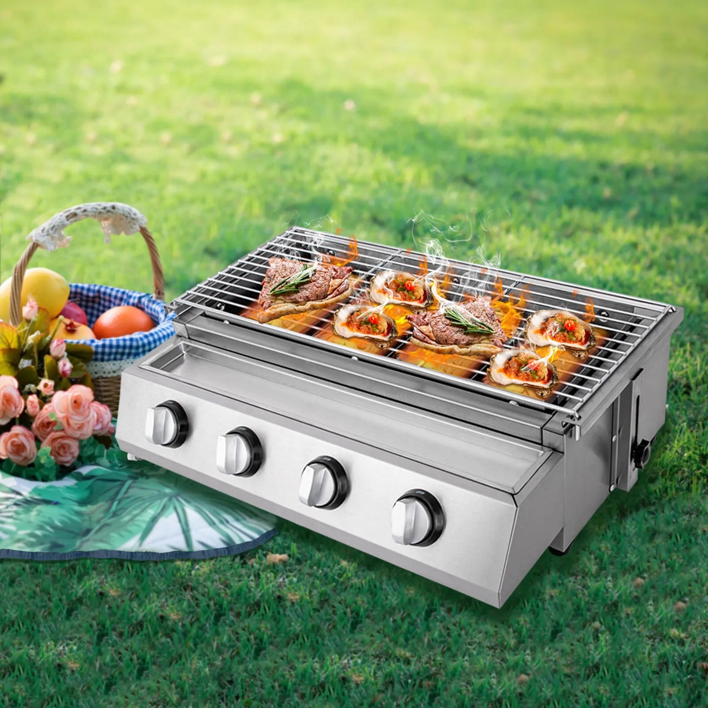 Gas BBQ Grill Stainless Steel Four Burner For Outdoor Cooking