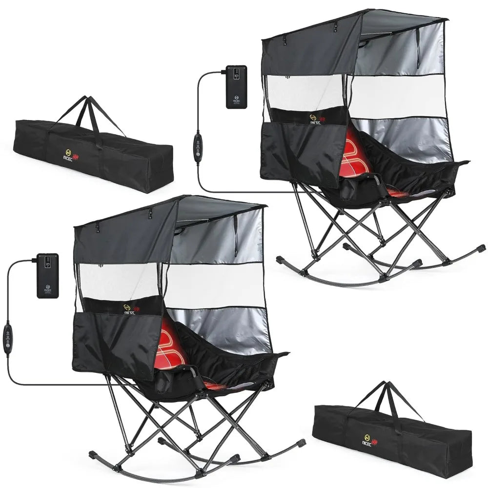Heated Rocking Camping Chair with Canopy, XL Oversized Folding Rocker with Battery, Outdoor Umbrella Chairs with, Customized