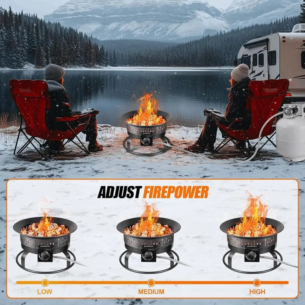 Portable Outdoor Propane Fire Pit with Grill, Cover & Carry Kit, 60,000 BTU, Perfect for Patio, Camping, RV, Smokeless