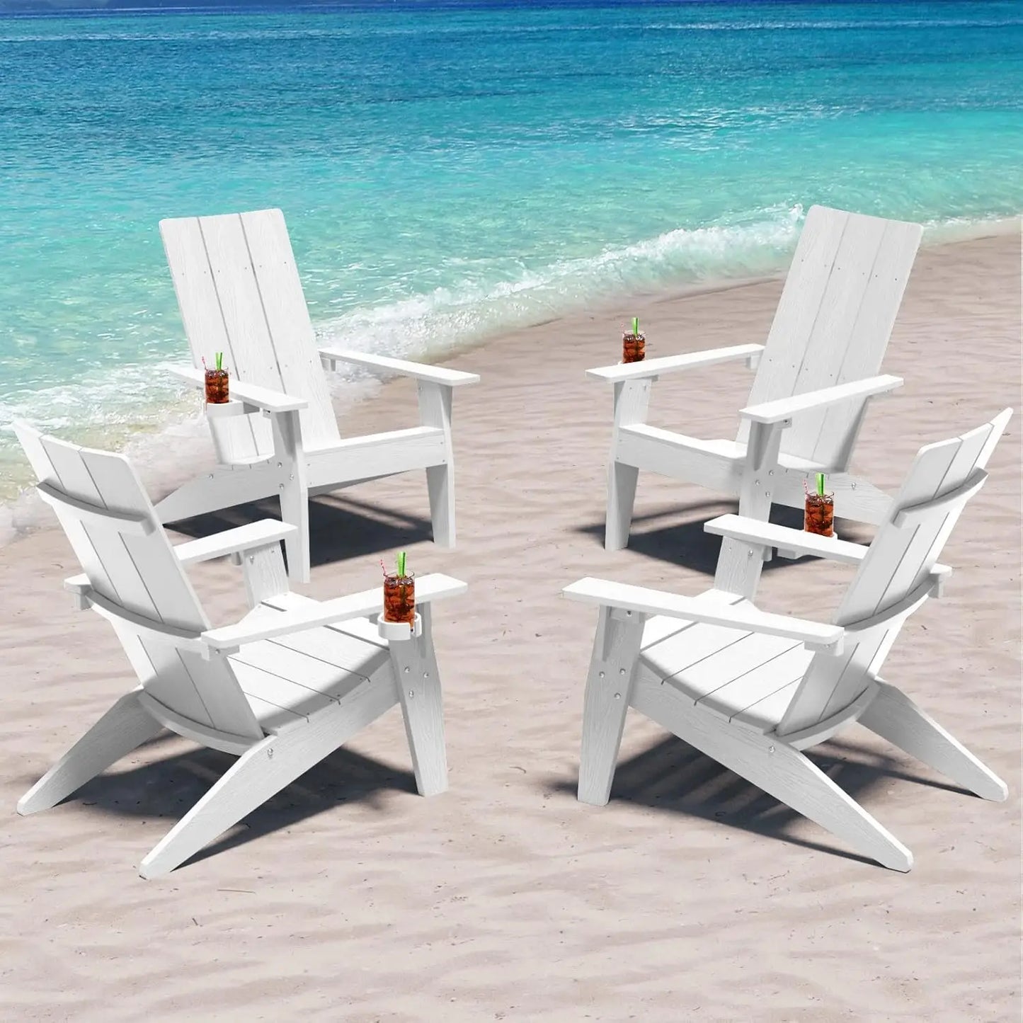 Modern Adirondack Chairs Set of 4 Weather Resistant with Cup Holder Oversize Plastic Fire Pit Chairs Plastic, Customized