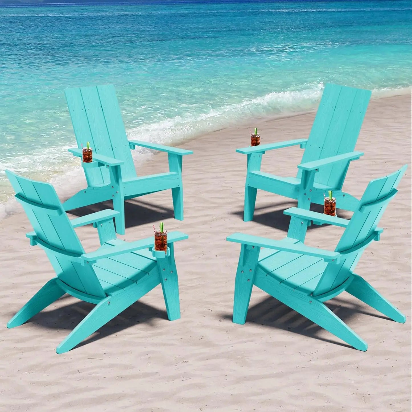 Modern Adirondack Chairs Set of 4 Weather Resistant with Cup Holder Oversize Plastic Fire Pit Chairs Plastic, Customized